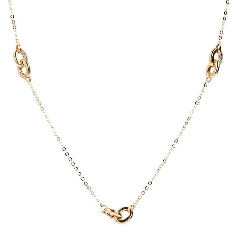 Lange Halskette mit doppelten ineinander verschlungenen Kreisen aus 9 Karat Gold