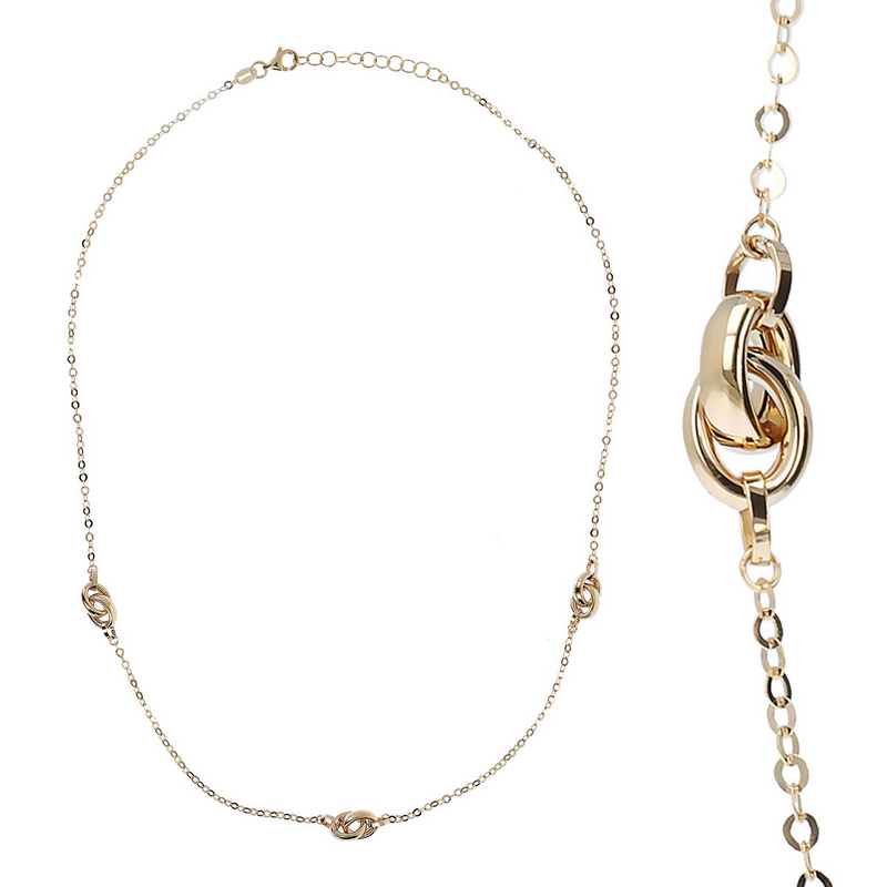 Forzatina Chain Necklace and Double Intertwined Circle Station 9 Carat Gold