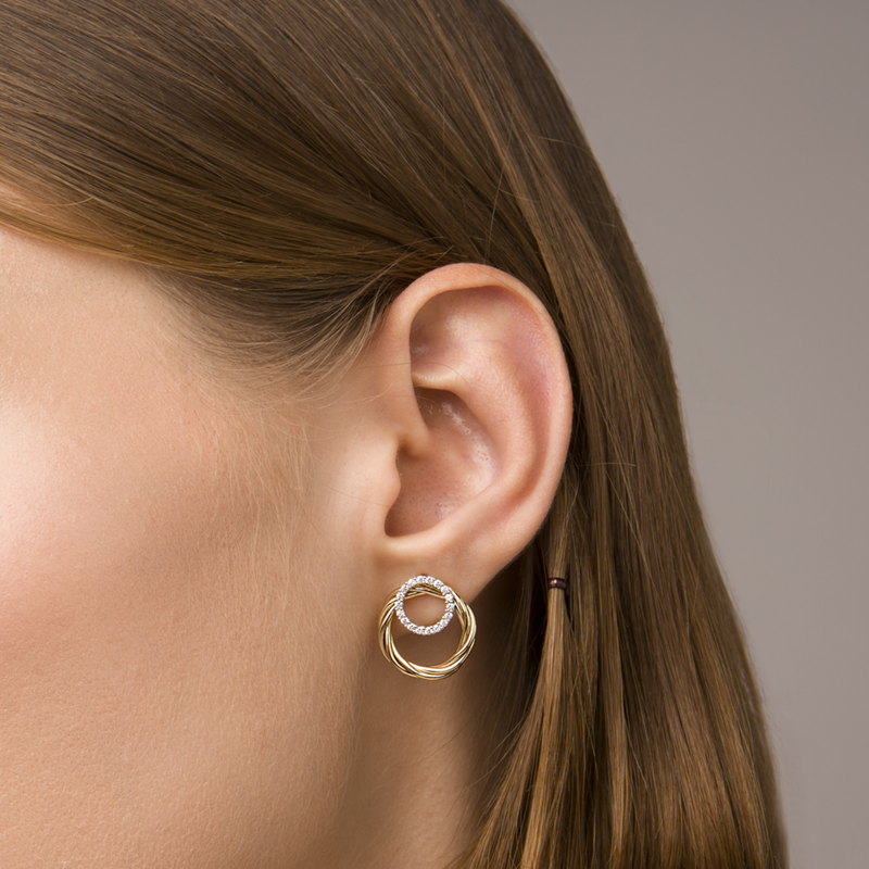 Ohrringe mit zweifarbigem Doppelkreis aus 9 Karat Gold-Zirkonia