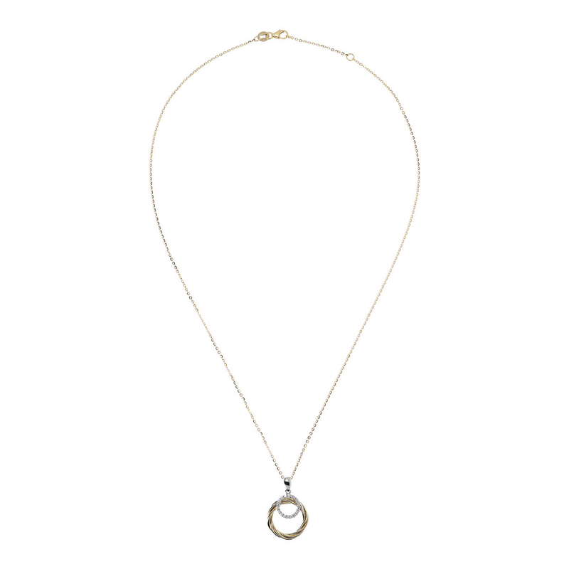 Forzatina Chain Necklace with Bicolor Circle Pendant in Cubic Zirconia and 9 Carat Gold
