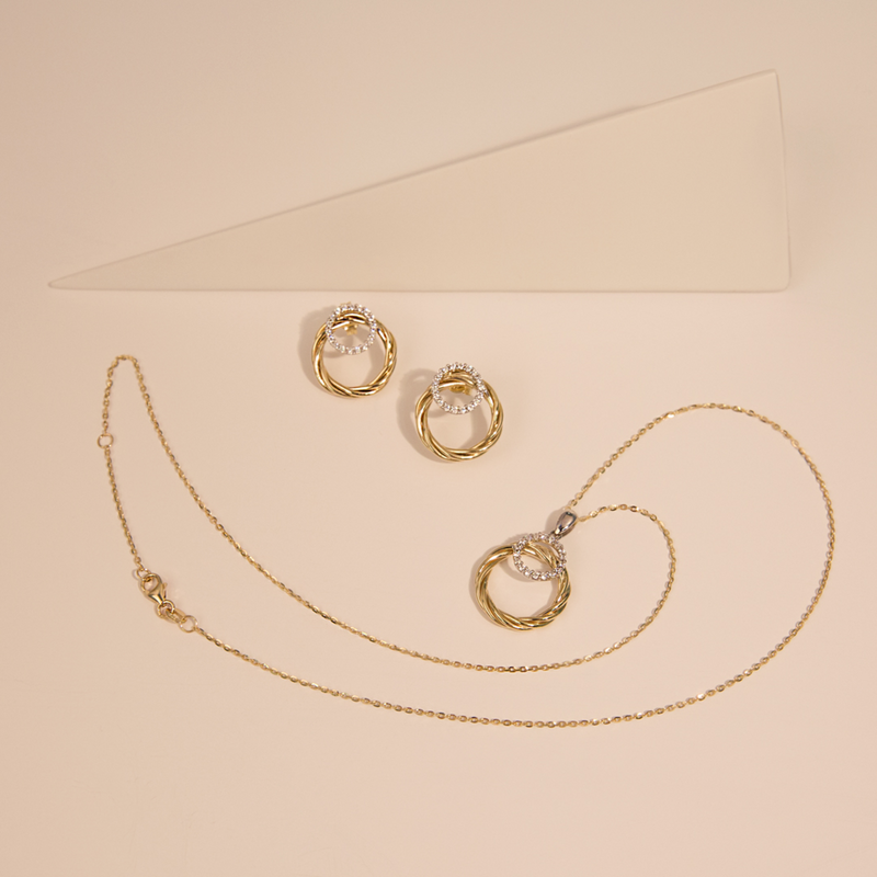 Forzatina-Halskette mit zweifarbigem Kreisanhänger aus Zirkonia und 9 Karat Gold