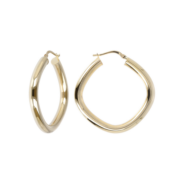 9 Carat Gold Rounded Oval Shape Hoop Earrings