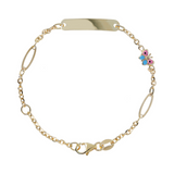 Rolo Chain Baby Bracelet 9 Carat Gold with Bar and Enamelled Butterfly