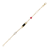 Baby Rolo Chain Bracelet 9 Carat Gold with Bar and Enamelled Heart