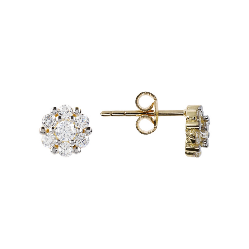 Stud Earrings with Flower and Cubic Zirconia 9 Carat Gold