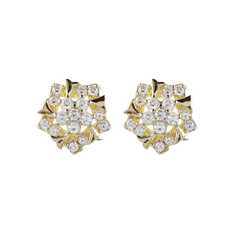 Flower Shape Stud Earrings with Cubic Zirconia 9 Carat Gold