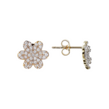 Stud Earrings with 9 Carat Gold Pavé Flower