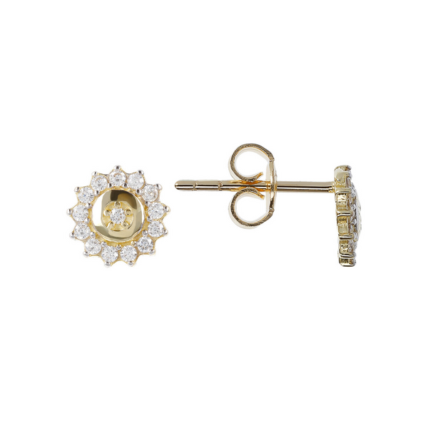 Sunflower Shape Stud Earrings with Cubic Zirconia 9 Carat Gold