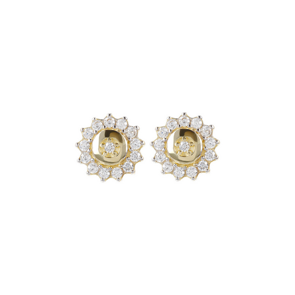 Sunflower Shape Stud Earrings with Cubic Zirconia 9 Carat Gold