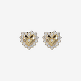 Stud Earrings with Heart and Cubic Zirconia 9 Carat Gold