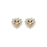 Stud Earrings with Heart and Cubic Zirconia 9 Carat Gold