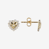 Stud Earrings with Heart and Cubic Zirconia 9 Carat Gold