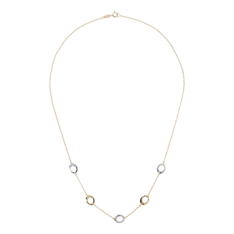 Rolo Chain Necklace with 9 Carat Gold Bicolor Station Rings
