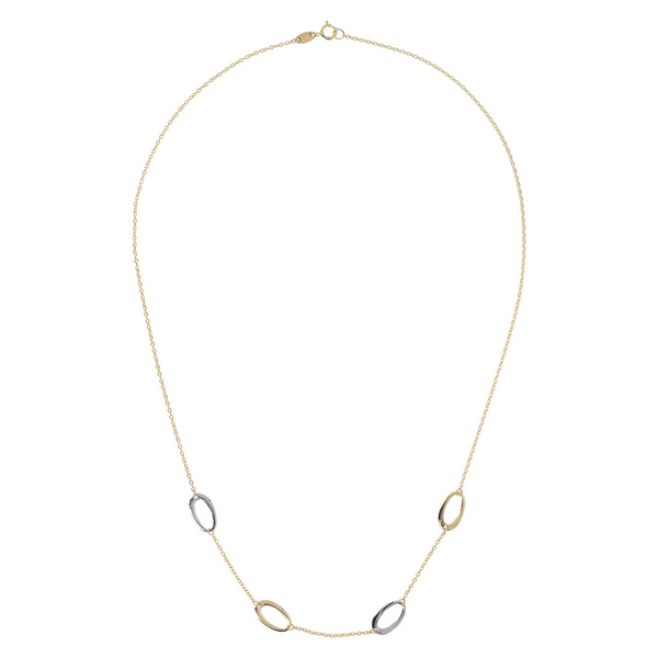 Rolo Chain Necklace with Two-Tone Ellipse Station in 9 Carat Gold