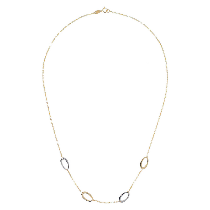 Rolo Chain Necklace with Two-Tone Ellipse Station in 9 Carat Gold