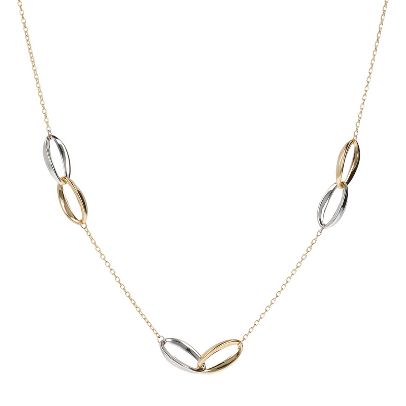Necklace with Two-Tone Intertwined Ellipse Stations in 9 Carat Gold