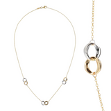 Rolo Chain Necklace with Intertwined Two-Tone Rings Station 9Kt Gold