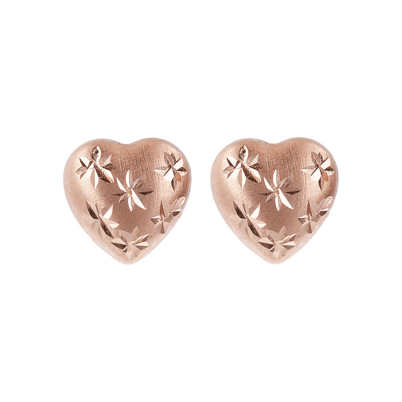 Boucles d'oreilles clous avec détails cœur et diamants Or Rose 9 carats