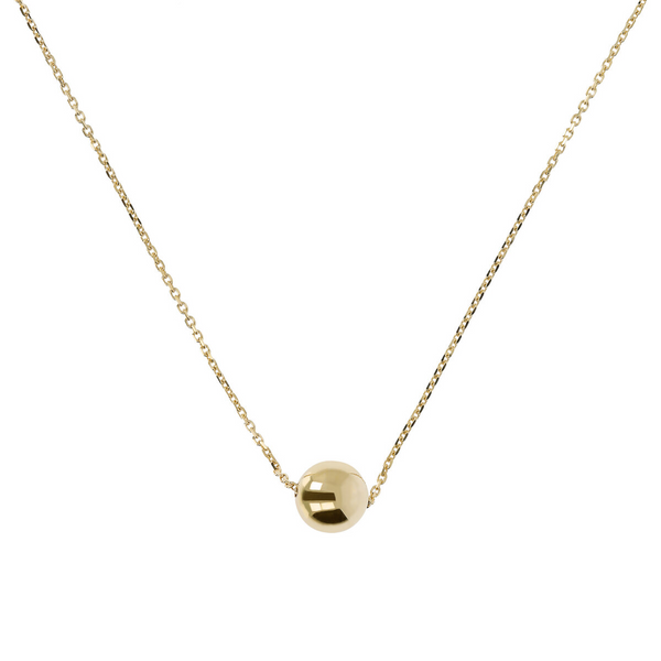 Collier long chaîne Rolo avec pendentif sphère polie en or 9 carats