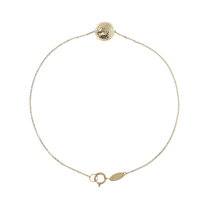 Bracelet chaîne Rolo avec pendentif sphère martelée en or 9 carats