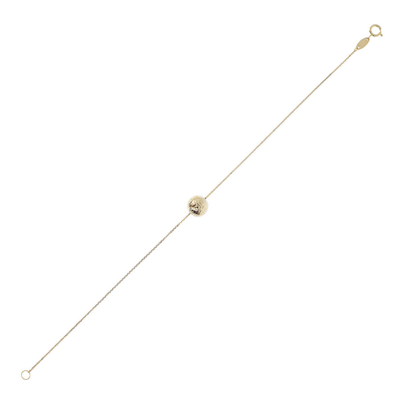 Bracelet chaîne Rolo avec pendentif sphère martelée en or 9 carats