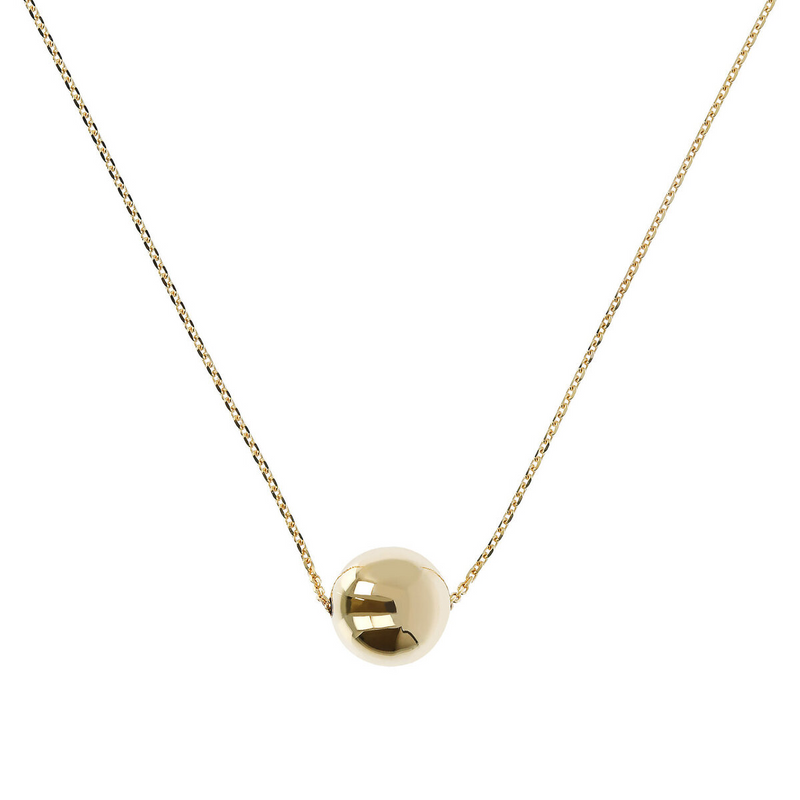Rolo Chain Necklace with Big Glossy Sphere Pendant in 9Ct Gold