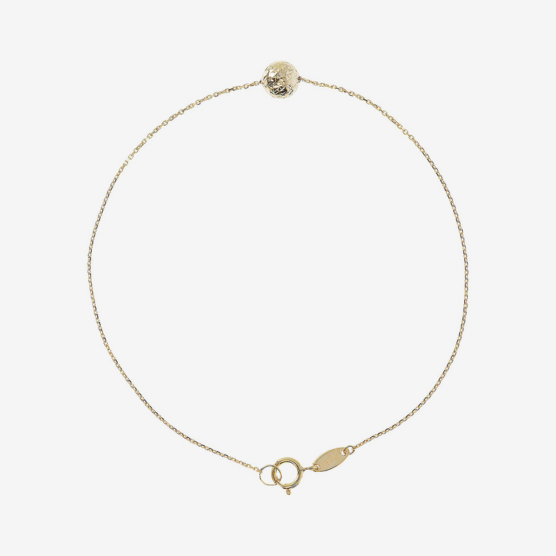 Rolo Chain Bracelet with Small Hammered Sphere Pendant in 9Ct Gold