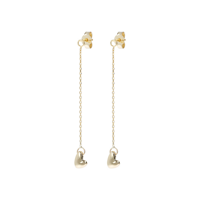 Wire Pendant Earrings with Asymmetrical Heart in 9 Carat Gold