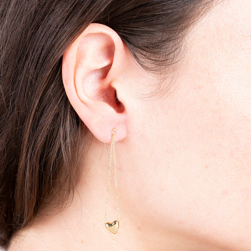 Boucles d'oreilles pendantes double fil avec cœur en or 9 carats
