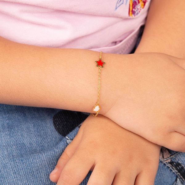Baby-Armband mit Kette und Himmelselementen aus 9 Karat Gold