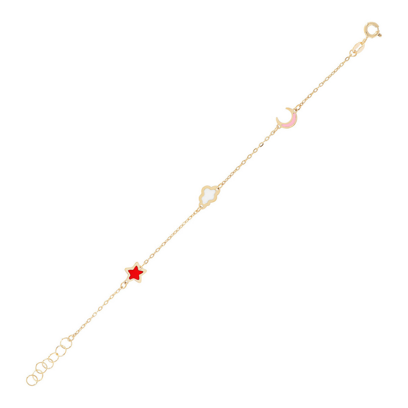 Bracelet bébé avec chaîne Forzatina et éléments du ciel en or 9 carats