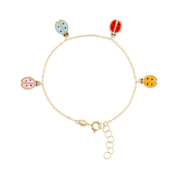 Baby Bracelet with Forzatina Chain Charms Enamelled Coccinelle 9 Carat Gold