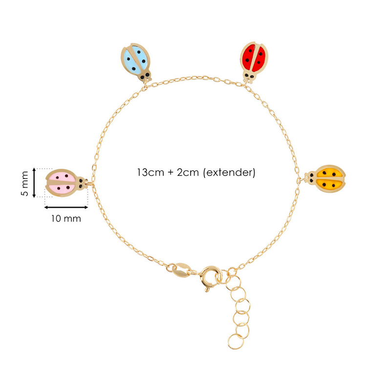 Baby Bracelet with Forzatina Chain Charms Enamelled Coccinelle 9 Carat Gold