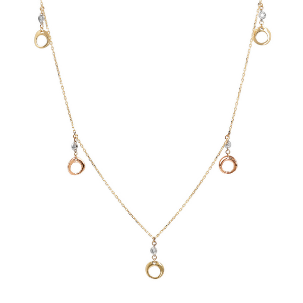 Rolo Chain Necklace with Charms Rings and Cubic Zirconia 9 Carat Gold