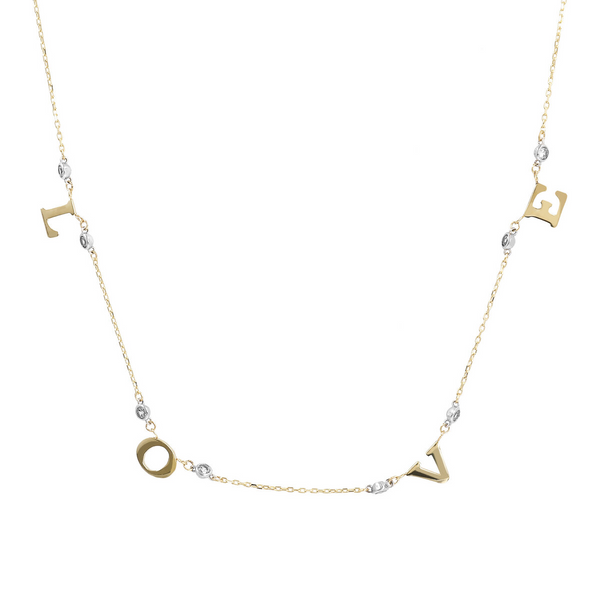 Rolo Chain Necklace with LOVE Charms and Cubic Zirconia 9 Carat Gold