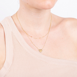 Mehrsträngige Halskette mit doppelter Rolo-Kette und Herzanhänger aus 9 Karat Gold