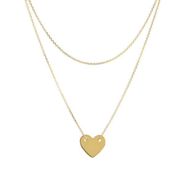 Collier multi-rangs avec double chaîne Rolo et pendentif coeur en or 9 carats