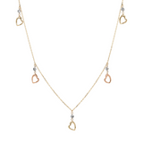 Rolo Chain Necklace with Heart Charms and Cubic Zirconia 9 Carat Gold