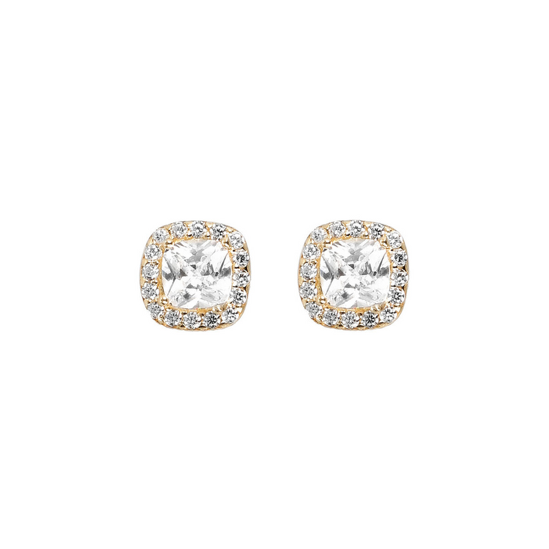 Square Stud Earrings with Cubic Zirconia 9 Carat Gold