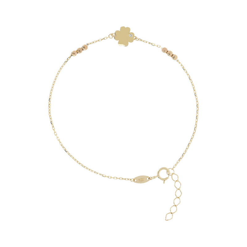 Bracelet chaîne Forzatina avec trèfle à quatre feuilles en or 9 carats