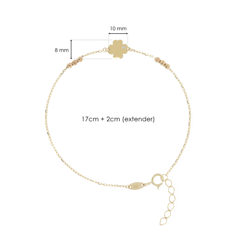 Bracelet chaîne Forzatina avec trèfle à quatre feuilles en or 9 carats
