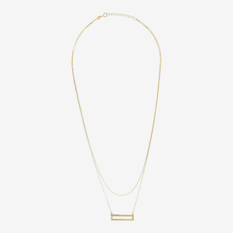 Collier double chaîne jaseron avec pendentif rectangulaire en or 9 carats