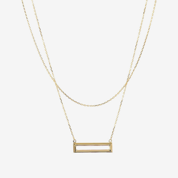 Collana Doppia Catena Rolo con Pendente Rettangolare Oro 375