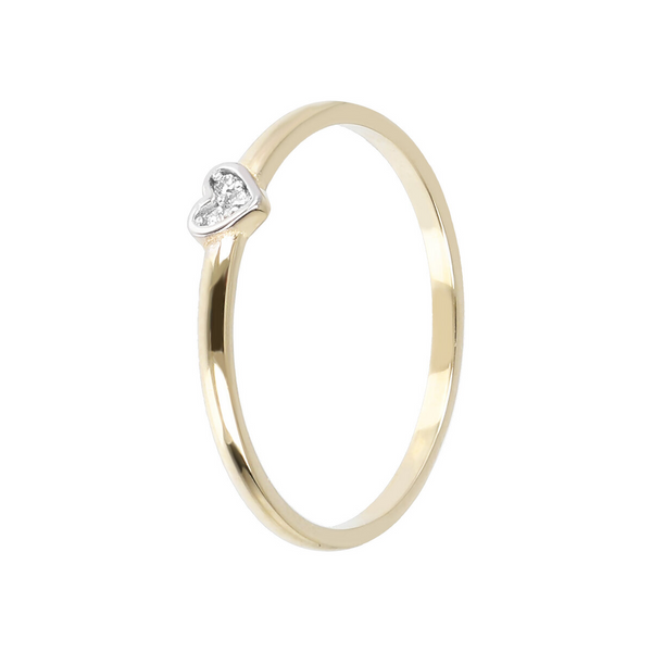 Solitaire Ring with Heart in 9 Carat Gold Cubic Zirconia