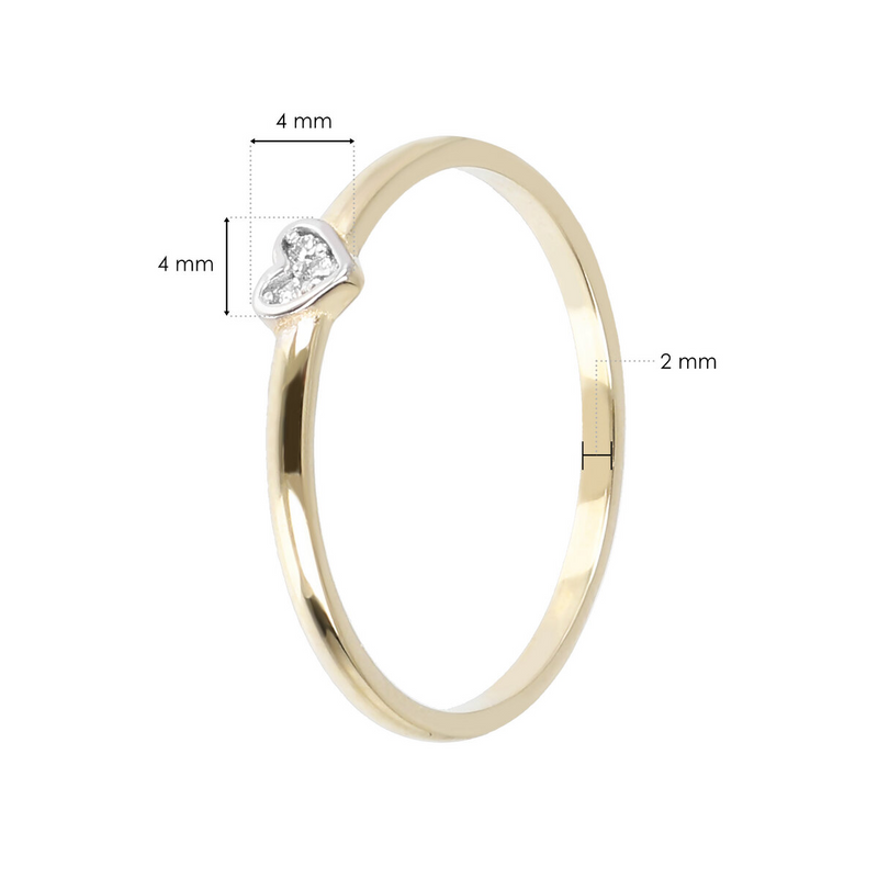 Solitaire Ring with Heart in 9 Carat Gold Cubic Zirconia