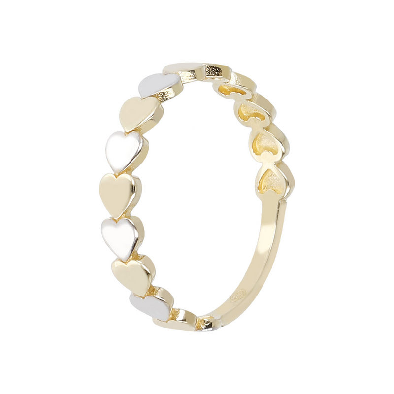 Band Ring with Small Two-Tone Hearts in 9 Carat Gold