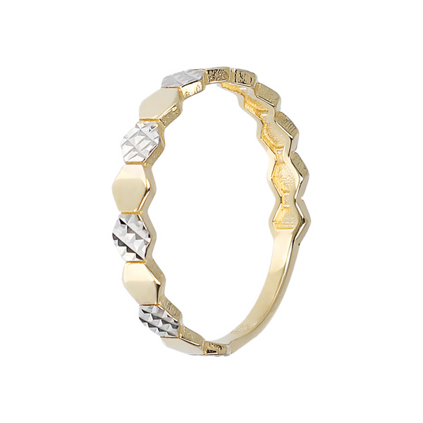 Band Ring with Small Two-Tone Hexagons in 9 Carat Gold