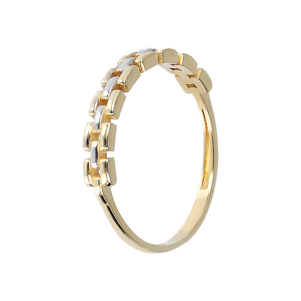 Ring mit zweifarbigen rechteckigen Elementen aus 9 Karat Gold