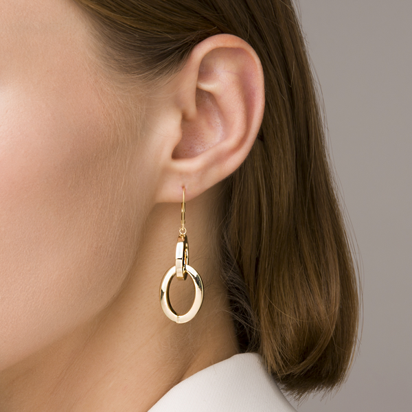 Boucles d'oreilles pendantes en or 9 carats à double maille Rolo entrelacée