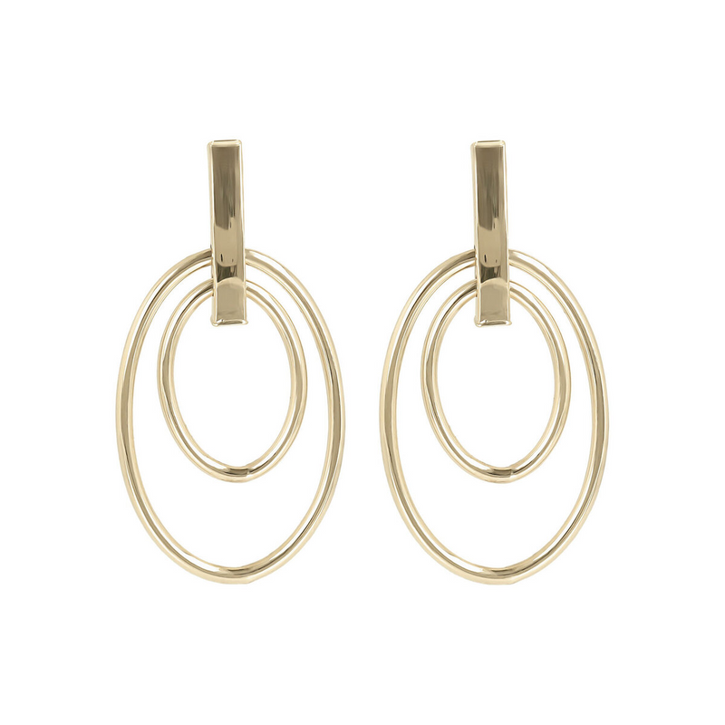 9 Carat Gold Graduated Double Circle Pendant Earrings